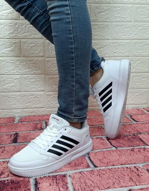 Bestof 074 Beyaz-Siyah Sneaker Düz Taban Hafif Rahat Spor Çift Ayakkabısı