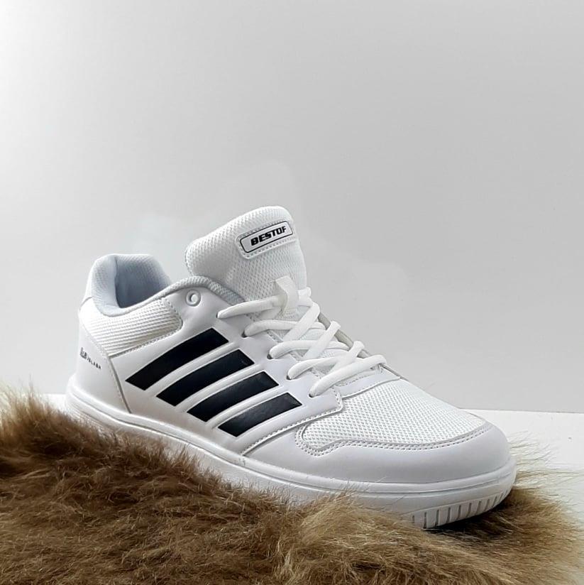 Bestof 074 Beyaz-Siyah Sneaker Düz Taban Hafif Rahat Spor Çift Ayakkabısı