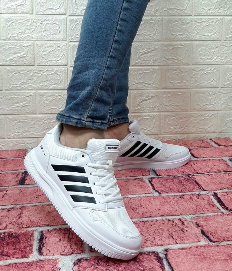 Bestof 074 Beyaz-Siyah Sneaker Düz Taban Hafif Rahat Spor Çift Ayakkabısı