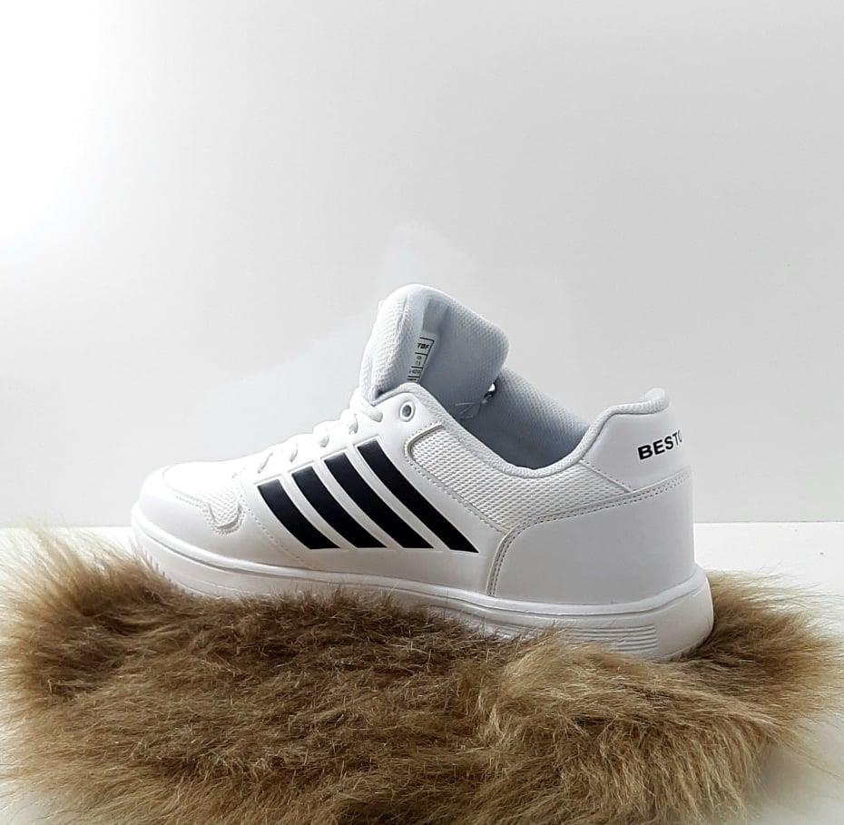 Bestof 074 Beyaz-Siyah Sneaker Düz Taban Hafif Rahat Spor Çift Ayakkabısı