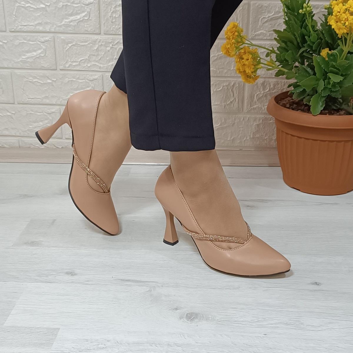 Fiyra 7023 Nut 8cm Kadeh Topuklu Taşlı Bayan Stiletto Ayakkabı