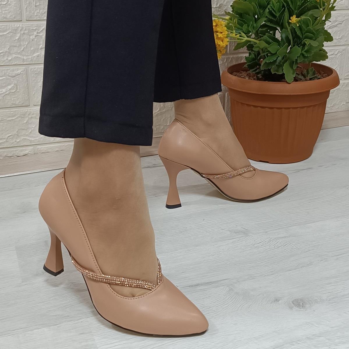 Fiyra 7023 Nut 8cm Kadeh Topuklu Taşlı Bayan Stiletto Ayakkabı