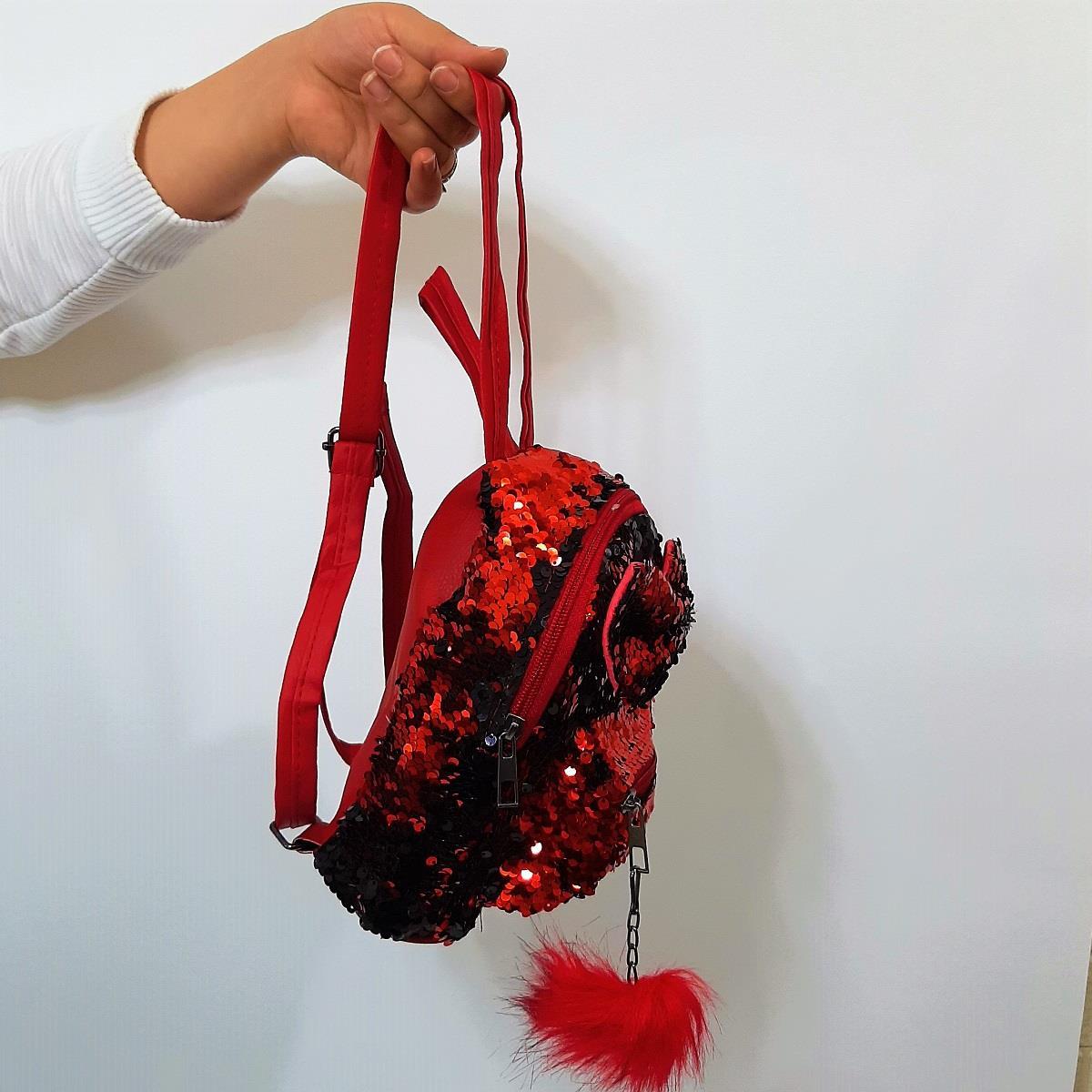 Fiyra crn Kırmızı Pullu Kız Çocuk Sırt Çantası (16cmx20cmx10cm)