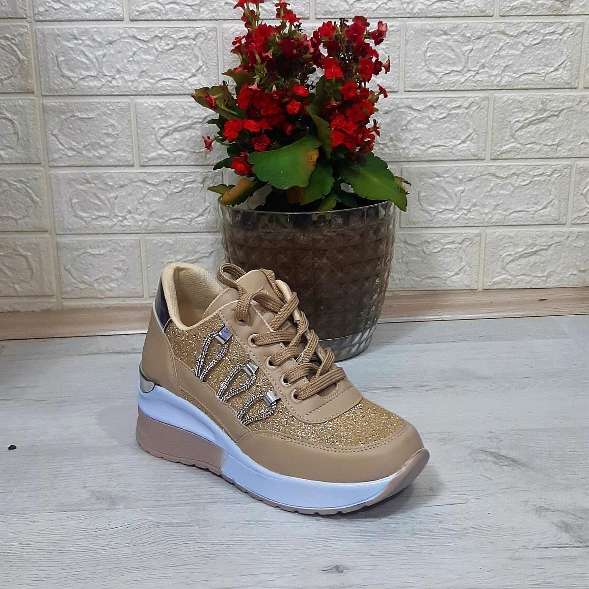 Lady Classy Dore Gold Simli Dolgu Topuk Bayan Spor Ayakkabı