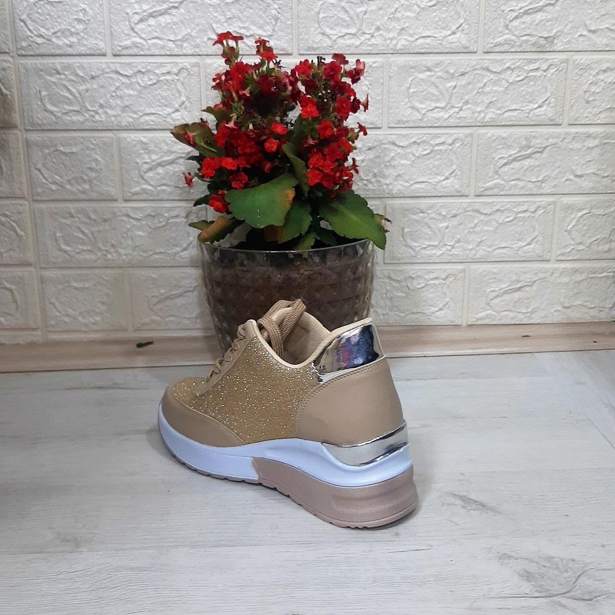 Lady Classy Dore Gold Simli Dolgu Topuk Bayan Spor Ayakkabı