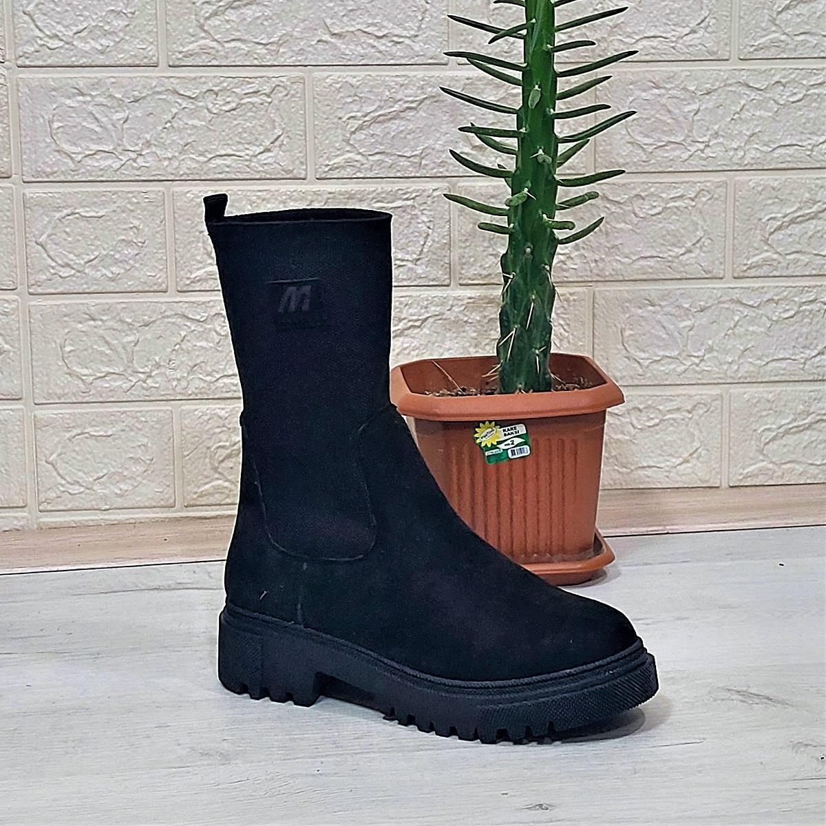 M.P 2746 Siyah Süet Bilekten Lastikli 27cm Bayan Bot