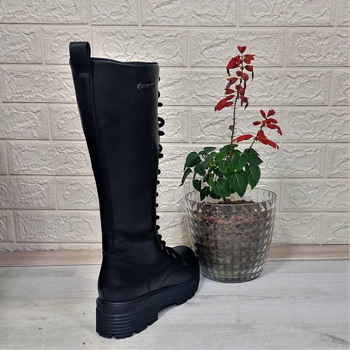 Pierre Cardin 52444 Siyah Fermuarlı Bağacaklı 41cm Bayan Çizme