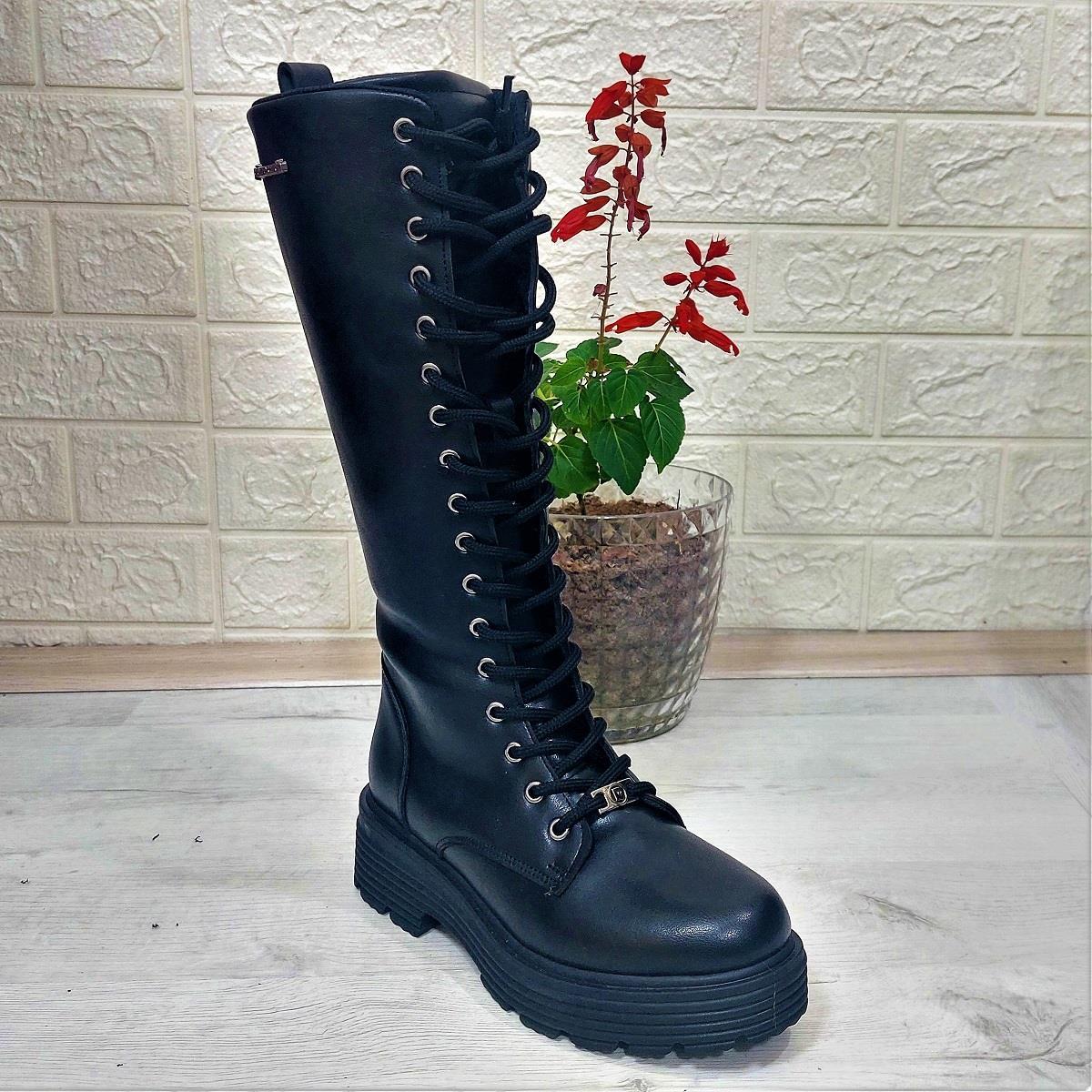 Pierre Cardin 52444 Siyah Fermuarlı Bağacaklı 41cm Bayan Çizme