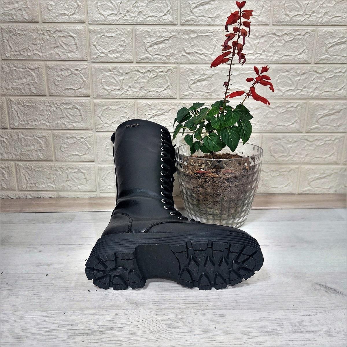 Pierre Cardin 52444 Siyah Fermuarlı Bağacaklı 41cm Bayan Çizme