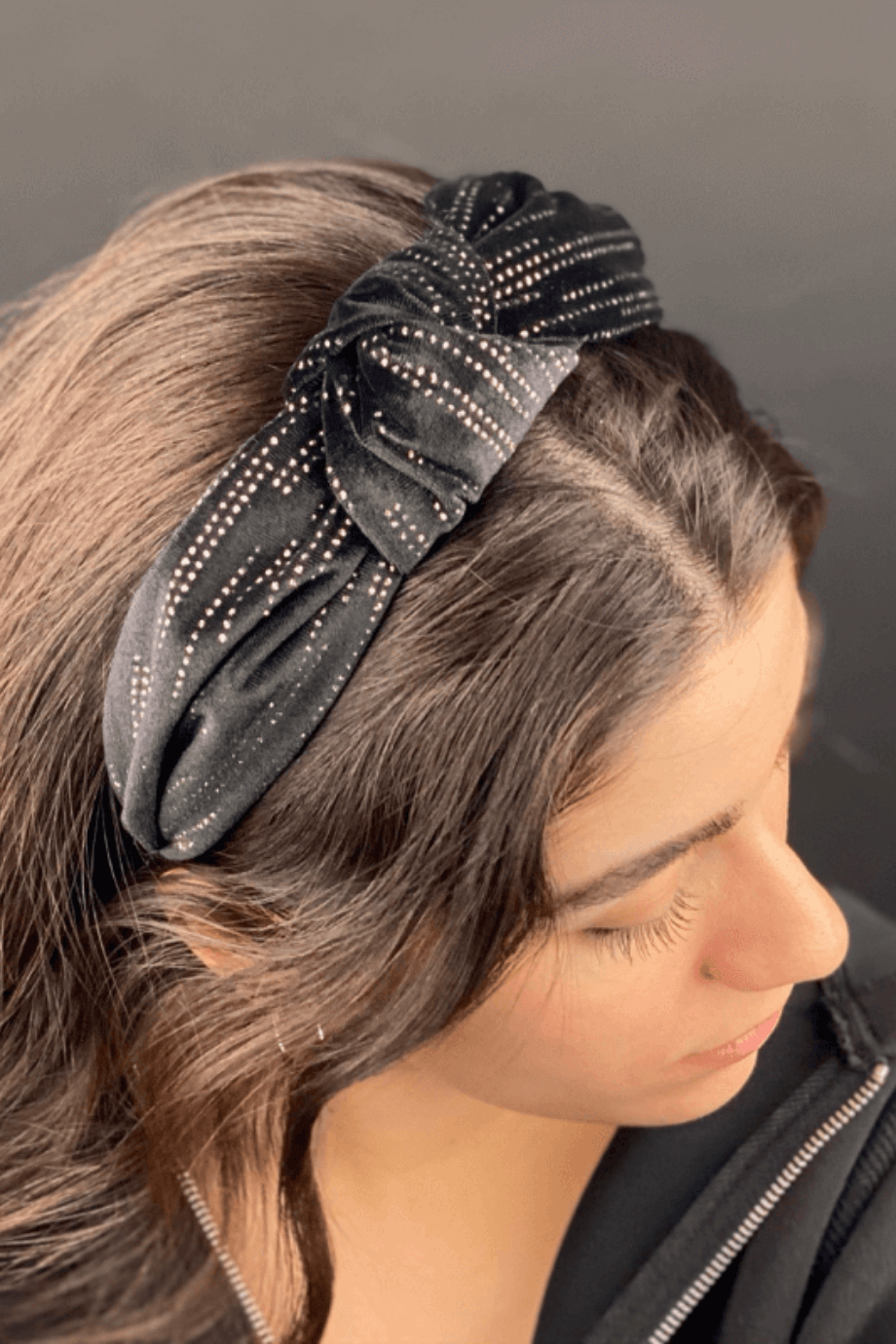 Black Velvet Headband with Copper Stone Emblishment