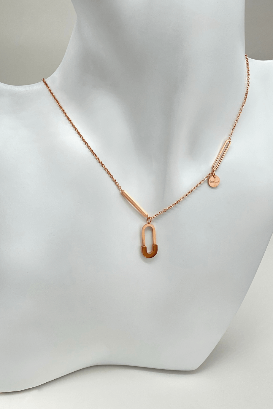 Safety Pin Necklace Bronze