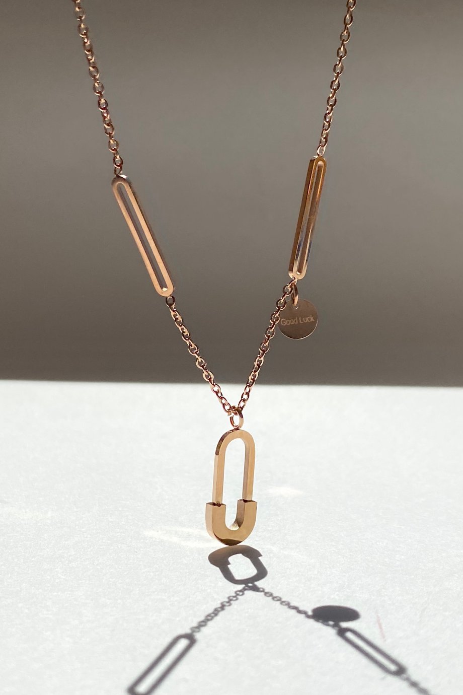 Safety Pin Necklace Bronze