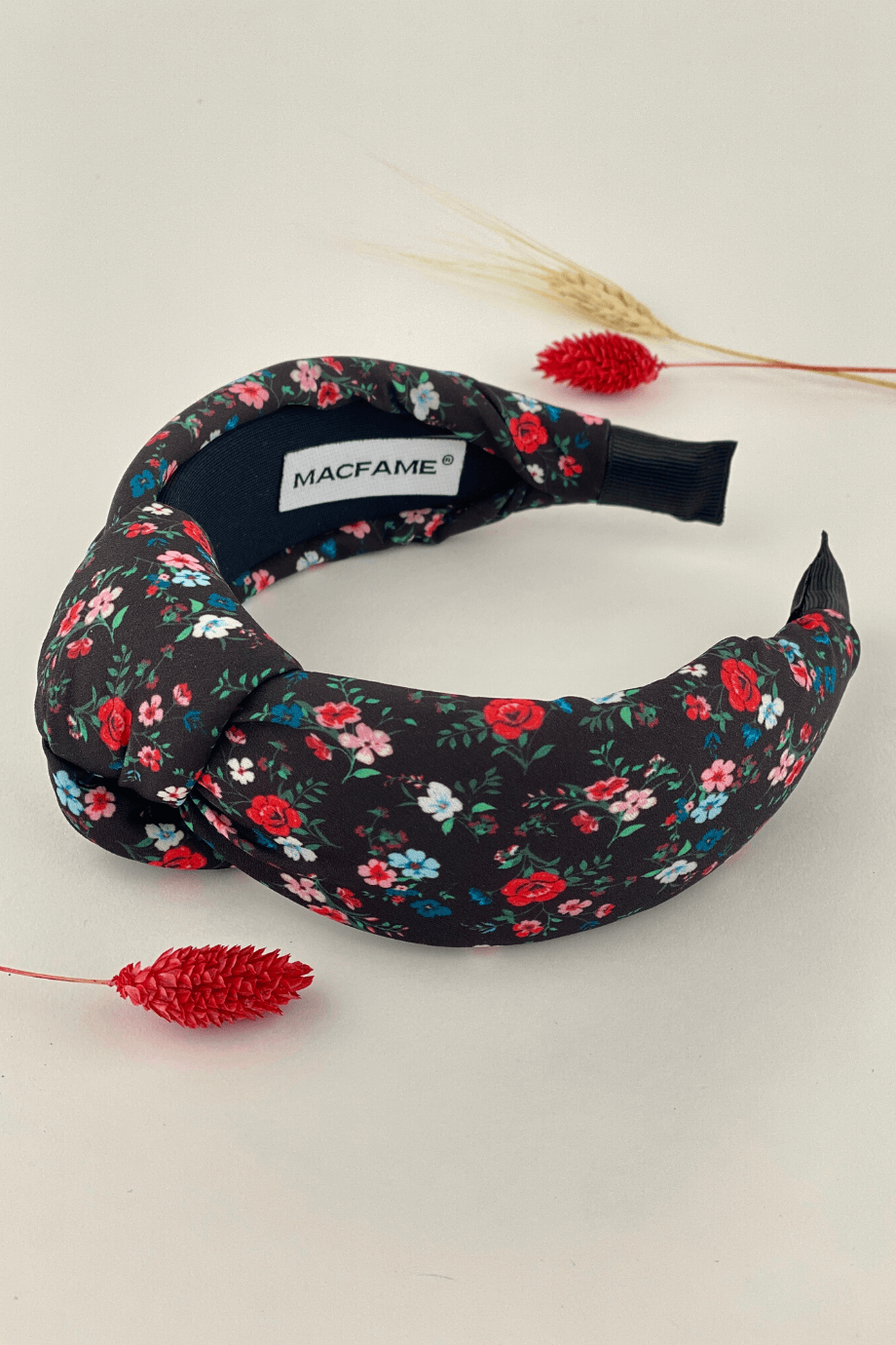 Floral Print Women Headband Black