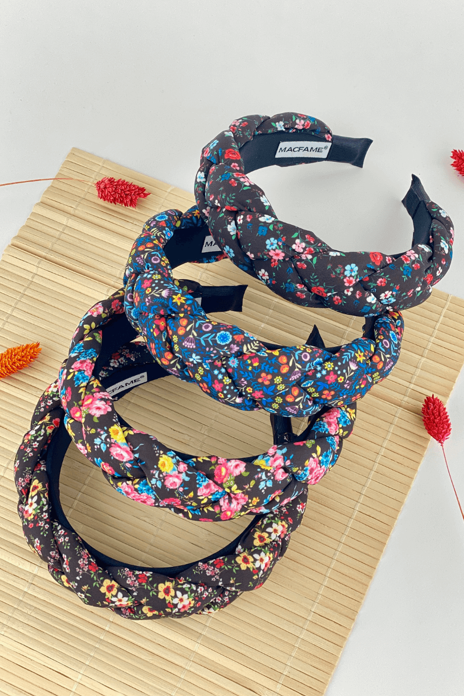 Floral Print Braided Headband Pink