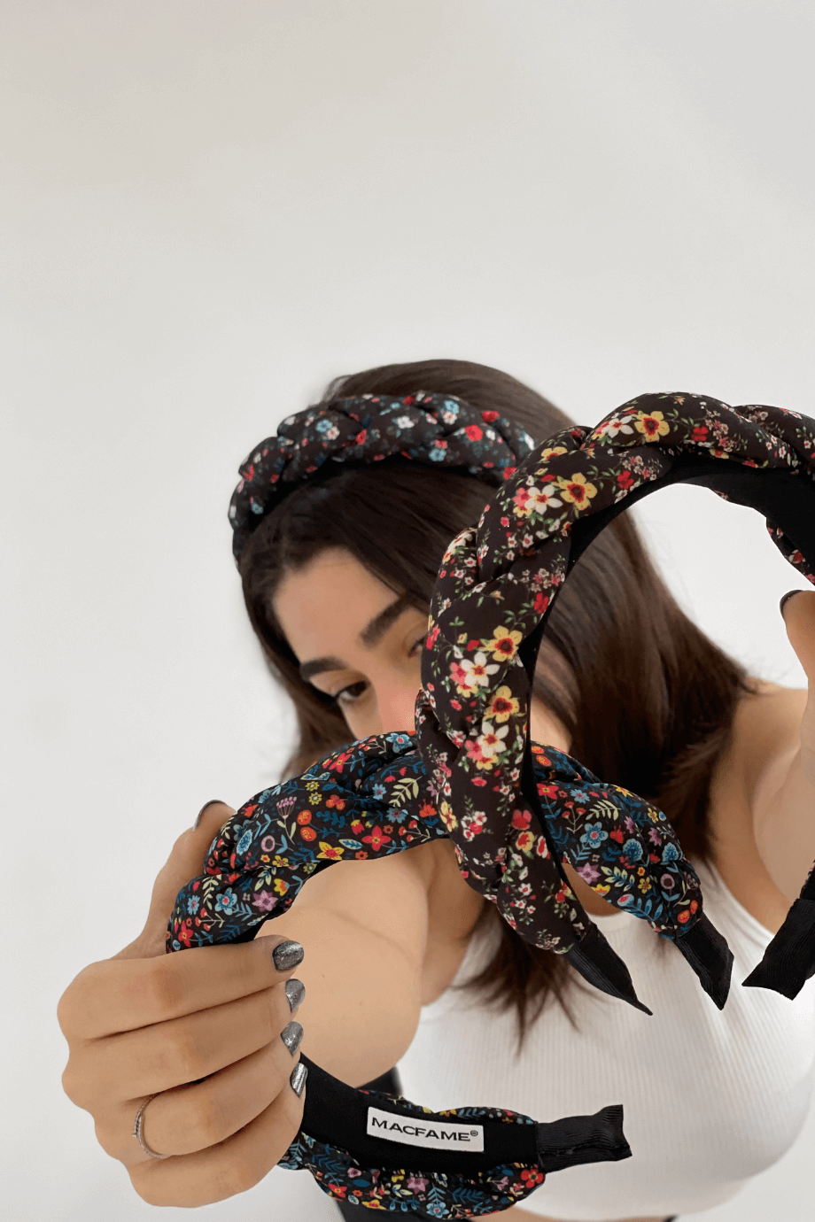 Floral Print Braided Headband Pink