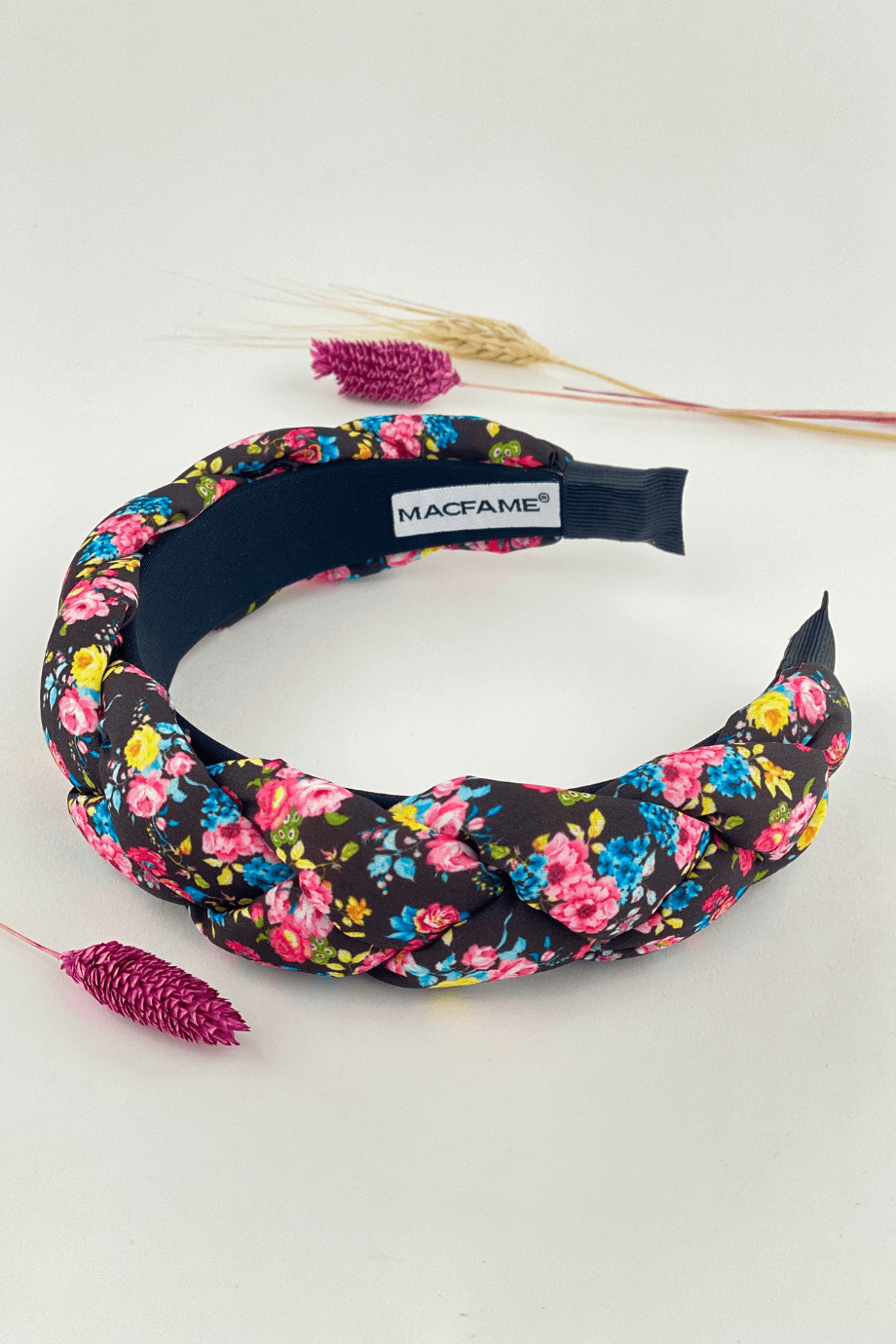 Floral Print Braided Headband Pink