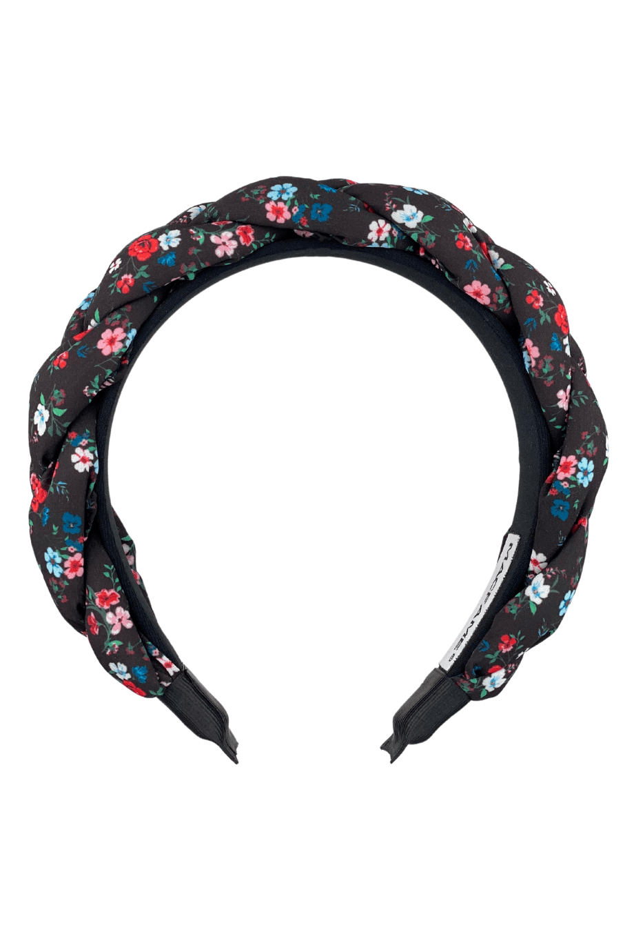 Floral Print Braided Headband Black