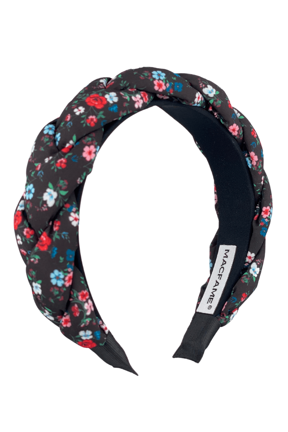 Floral Print Braided Headband Black