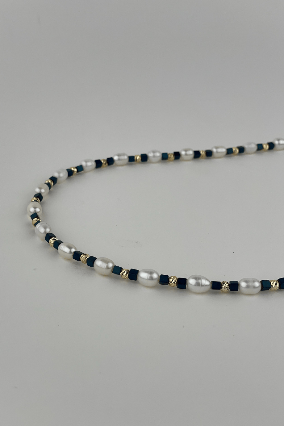 Freshwater Pearl Silver Necklace For Men | with Navy Blue Hematite