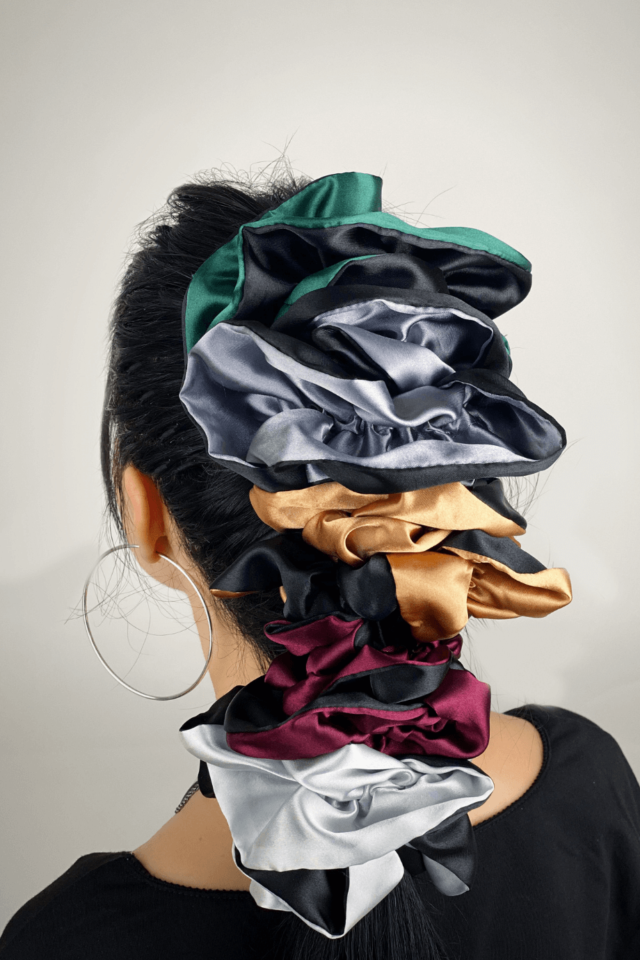 Ruffle Oversized Satin Scrunchie Green