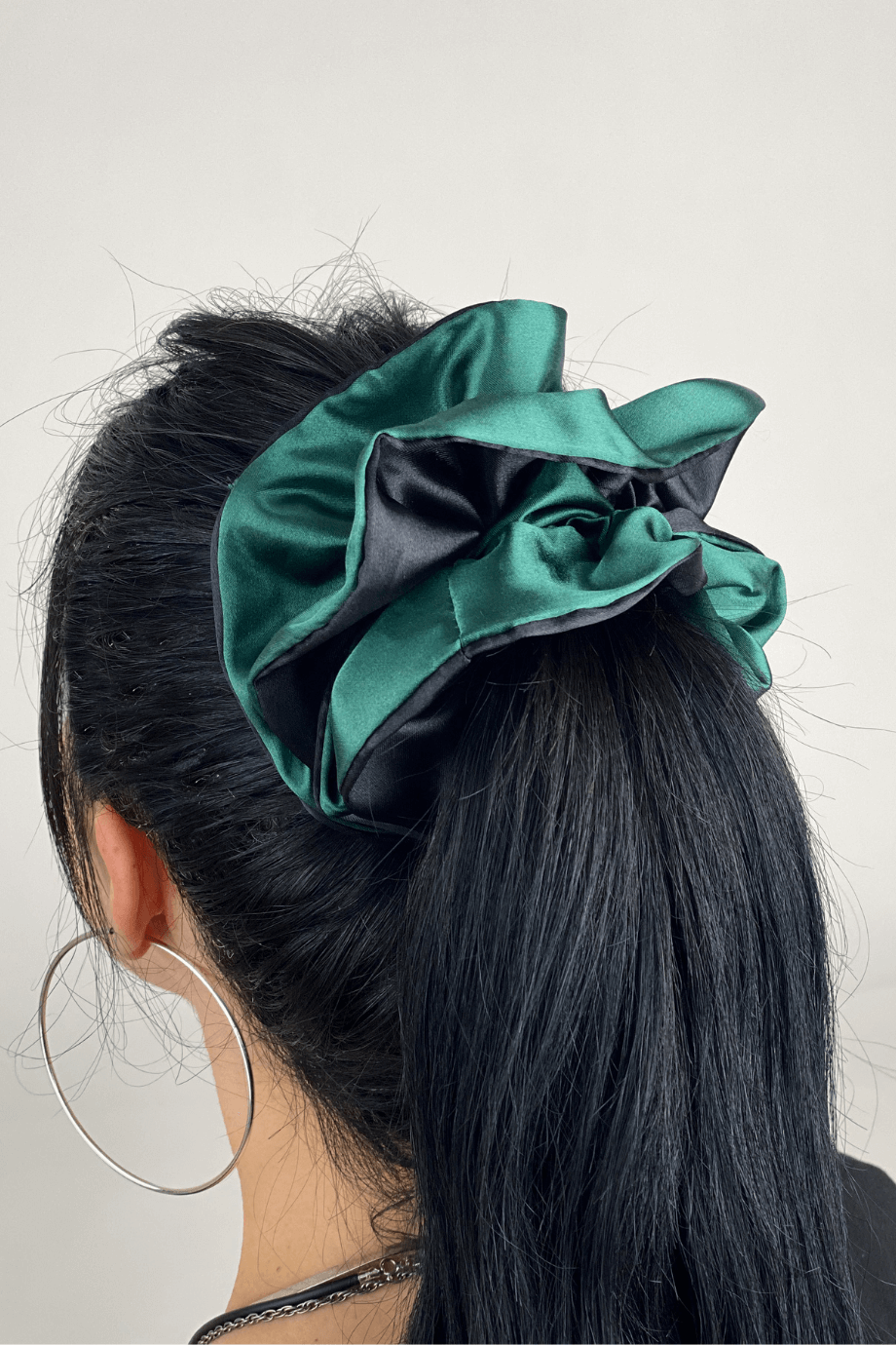 Ruffle Oversized Satin Scrunchie Green
