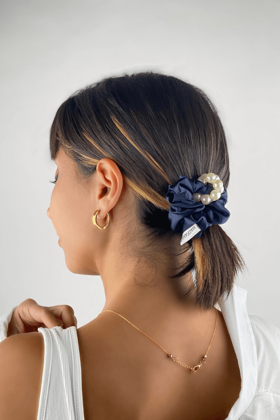 İncili Scrunchie Lastik Toka Lacivert