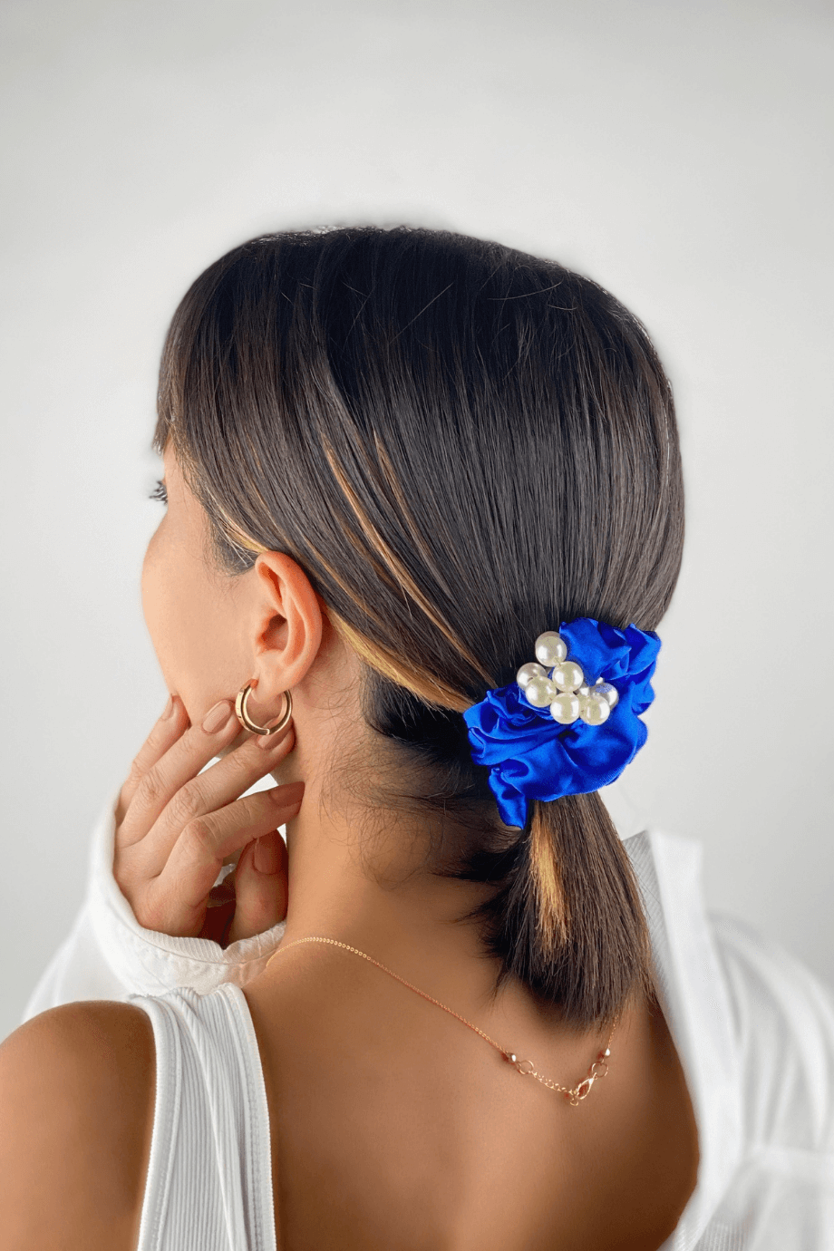 Pearl Satin Scrunchie Royal Blue