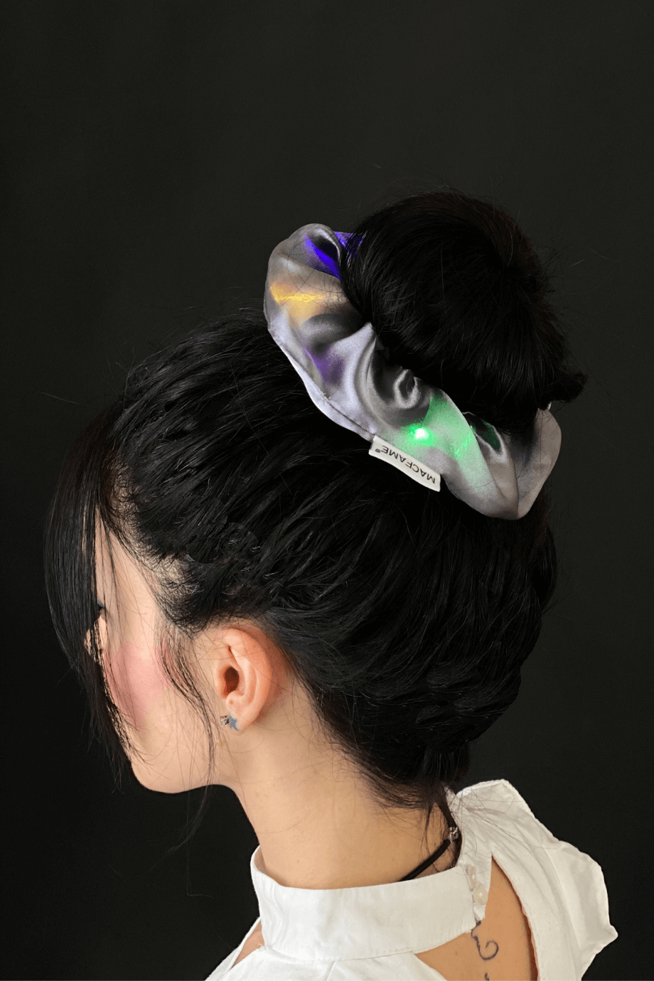 Işıklı Saten Scrunchie Toka Gri