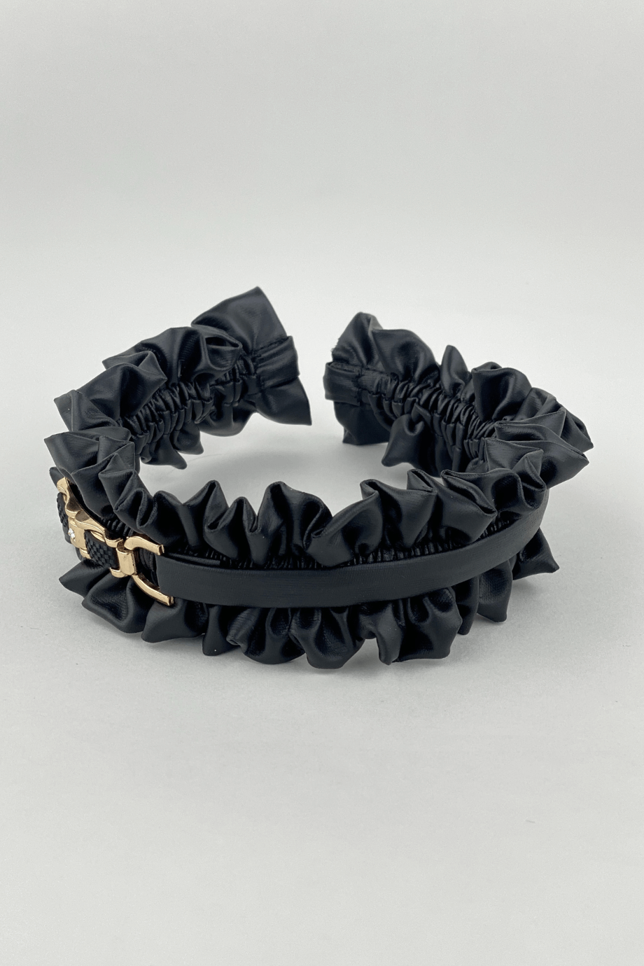 Leather Accordion Women Headband Black