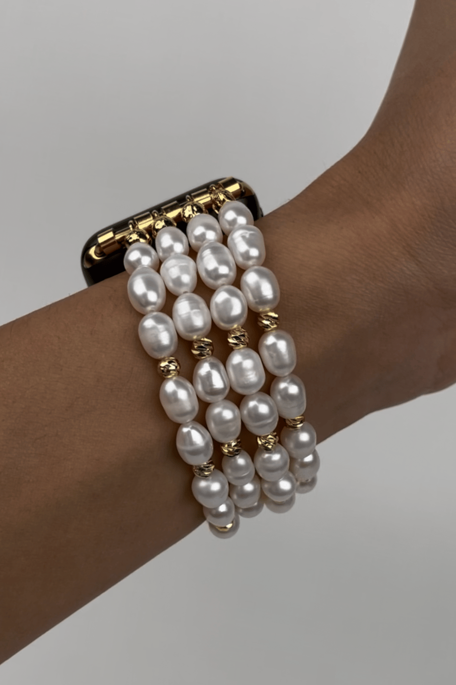 Personalized Pearl Apple Watch Band - Gold Doric Beads