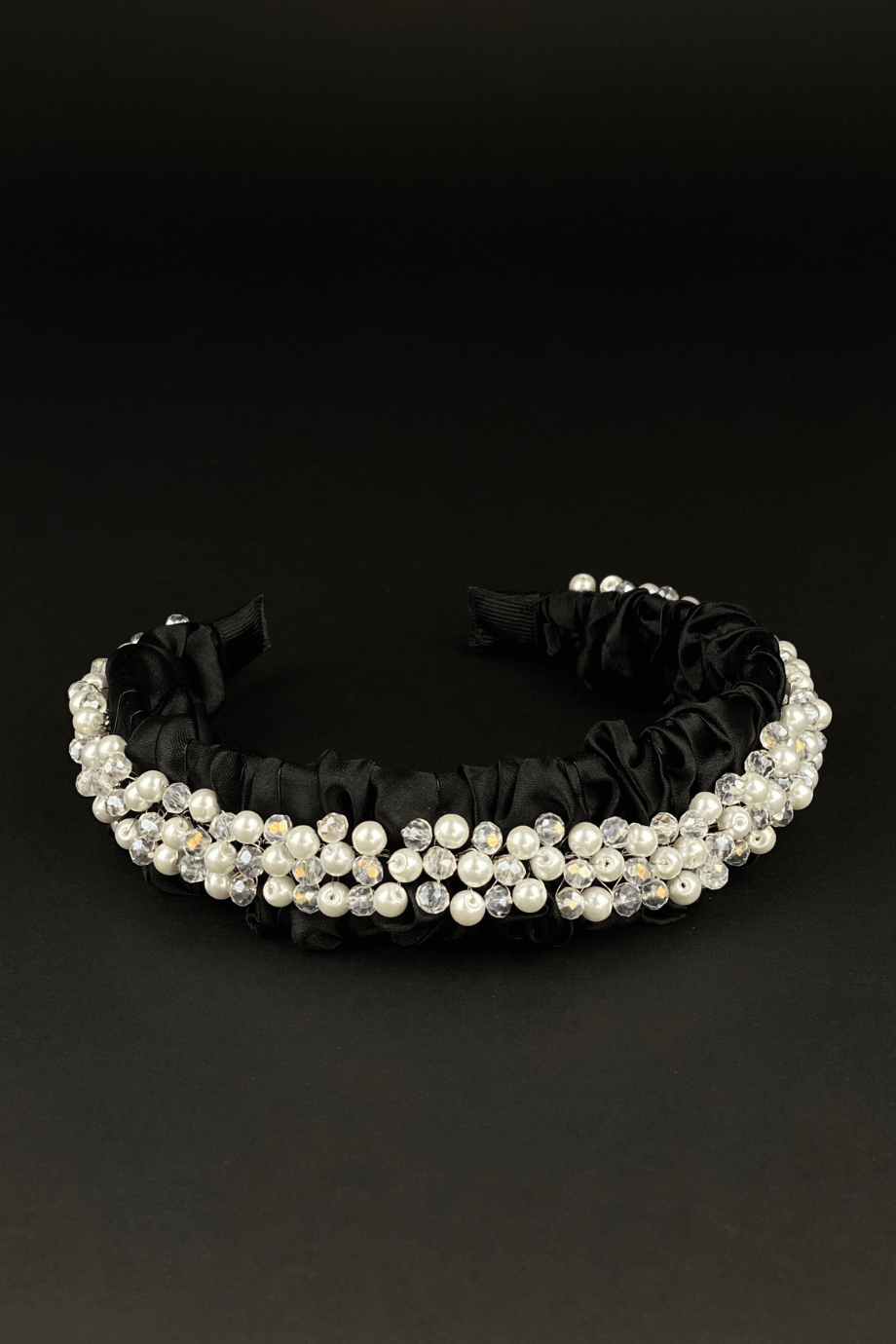 Crystal & Pearl Embellished Black Bridal Headband