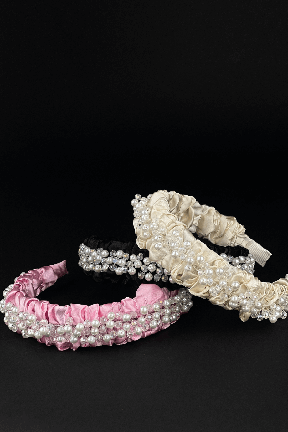 Crystal & Pearl Embellished Black Bridal Headband