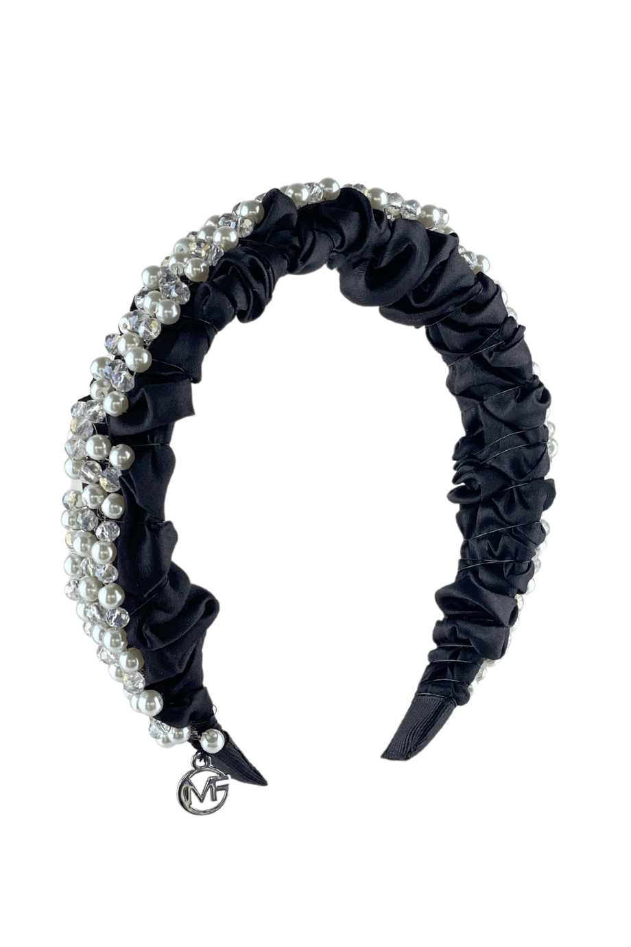 Crystal & Pearl Embellished Black Bridal Headband