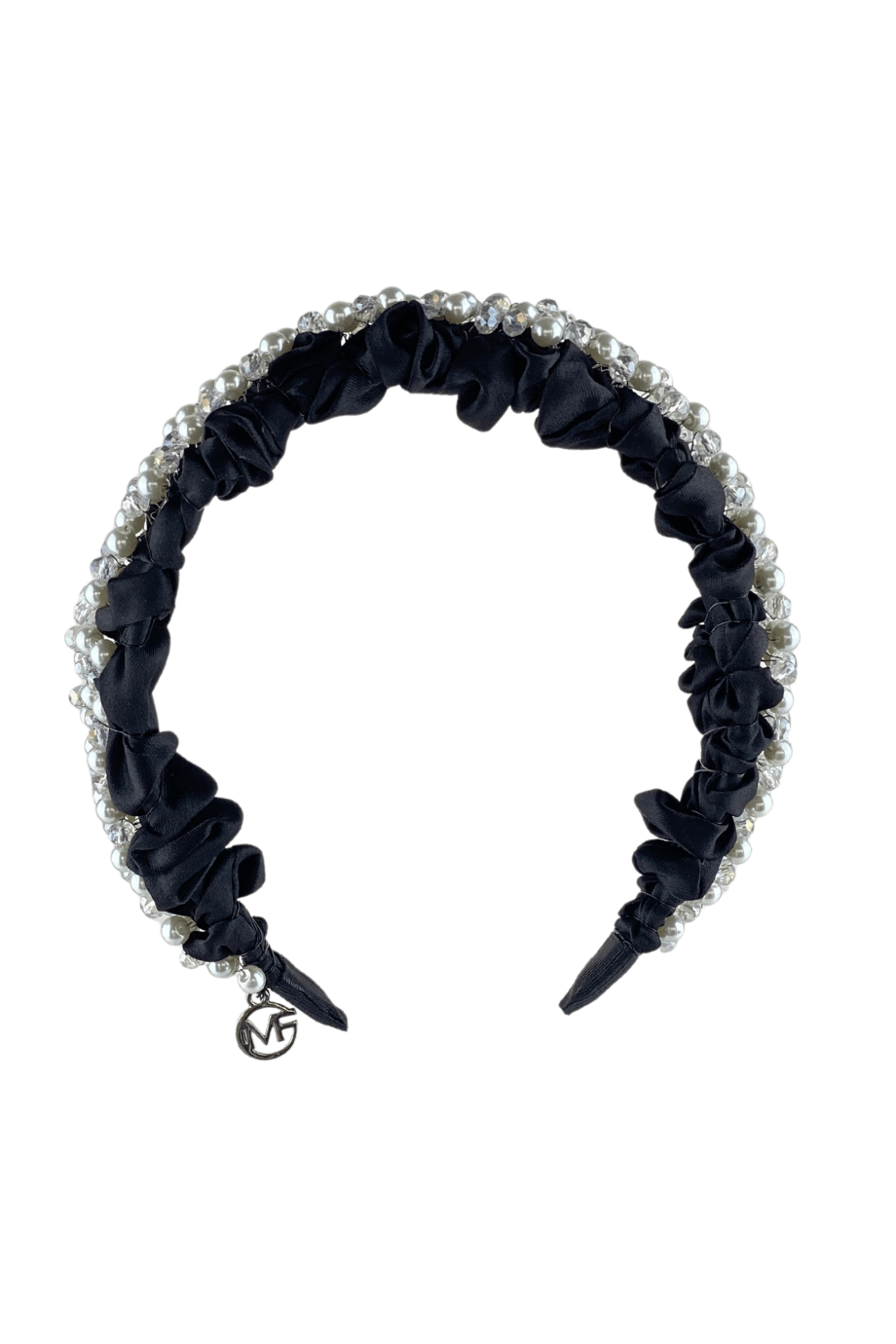 Crystal & Pearl Embellished Black Bridal Headband