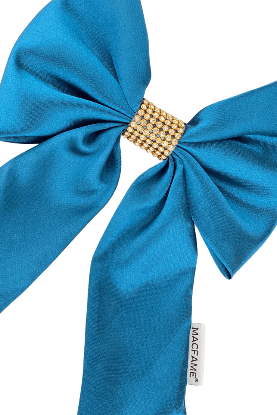 Crystal / Blue Long Tail Satin Bow Barrette
