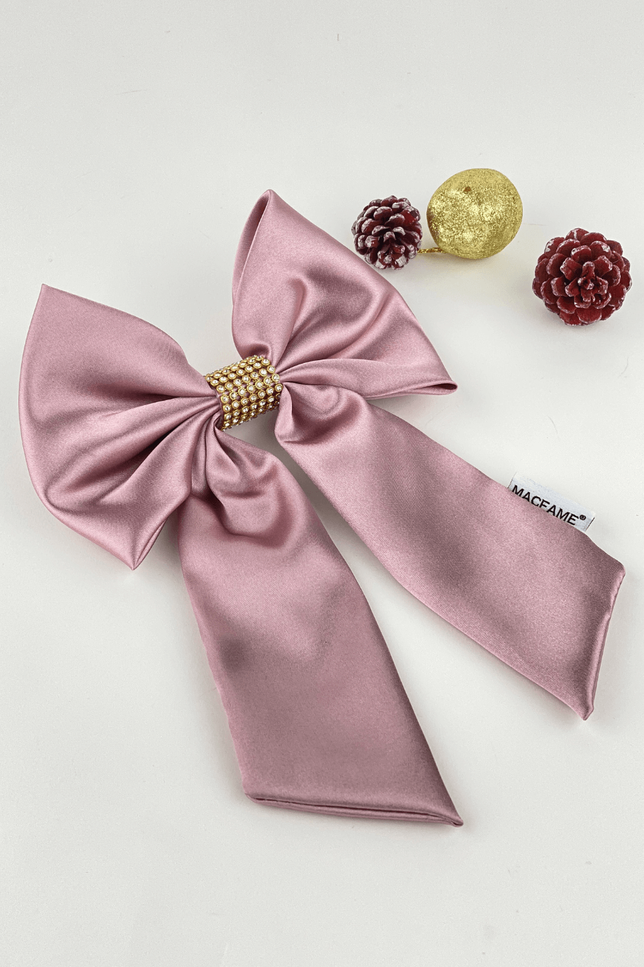 Crystal / Powder Long Tail Satin Bow Barrette