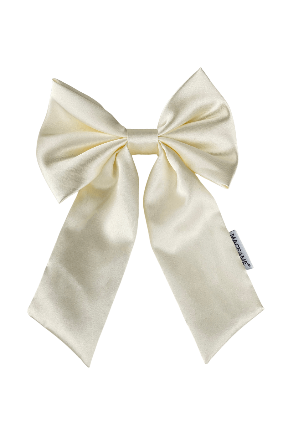 Long Tail Satin Bow Barrette White