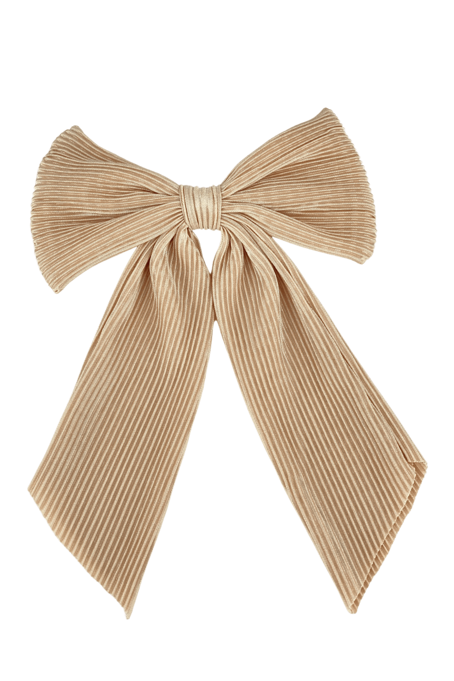 Beige Long Tail Pleated Bow Barrette