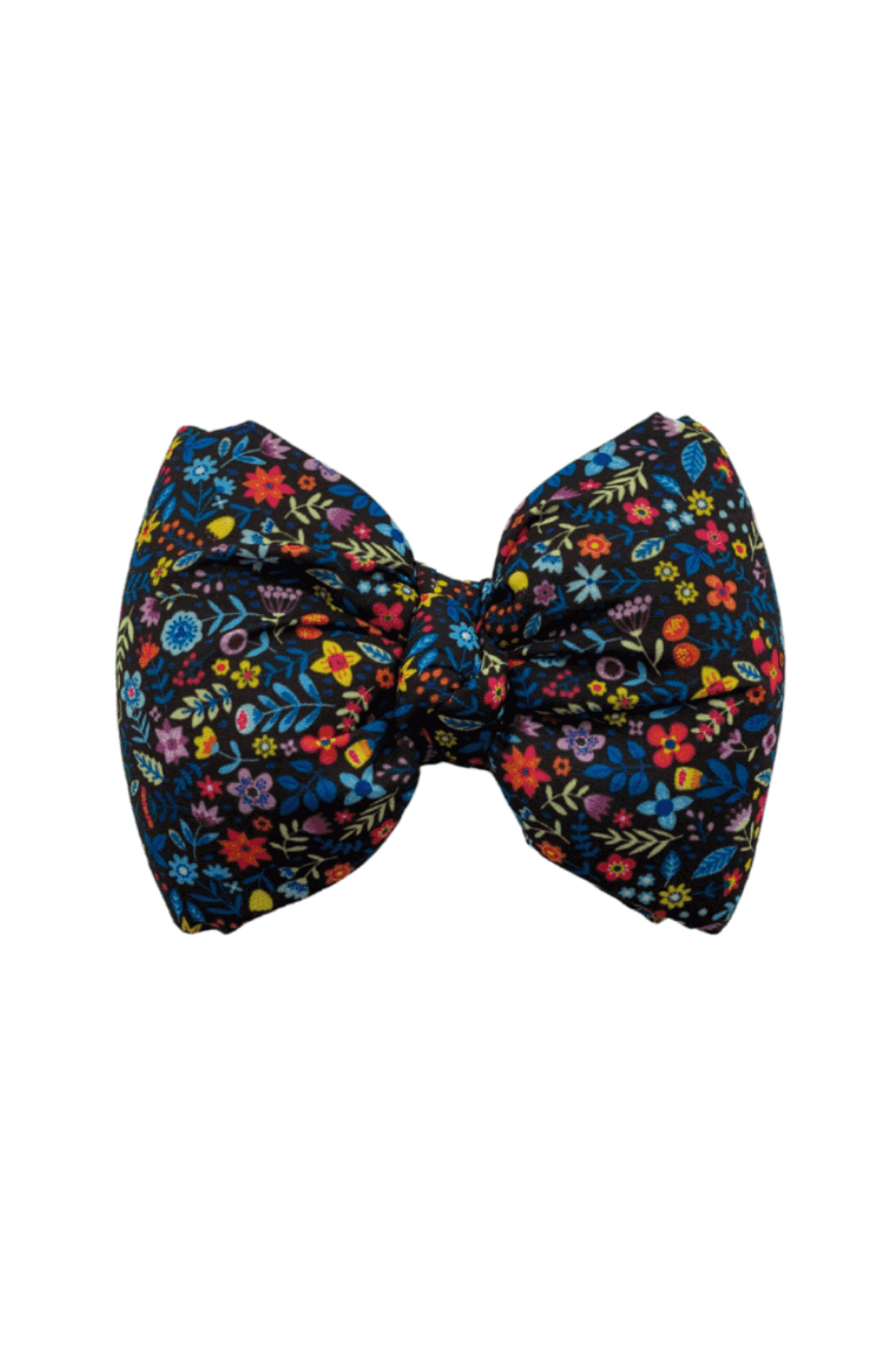 Navy Blue Floral Print Bow Barrette