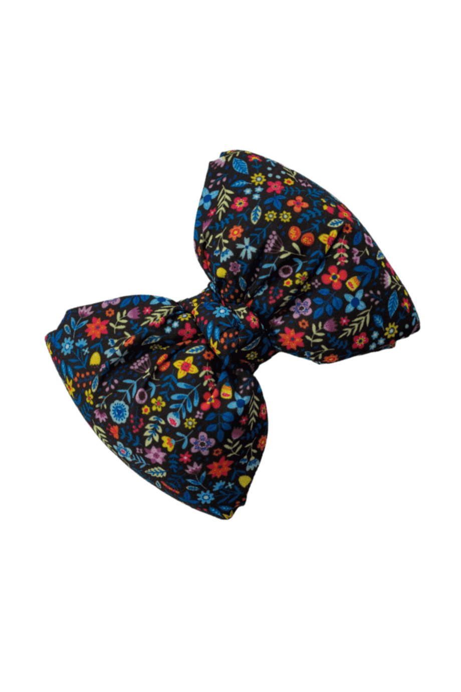 Navy Blue Floral Print Bow Barrette