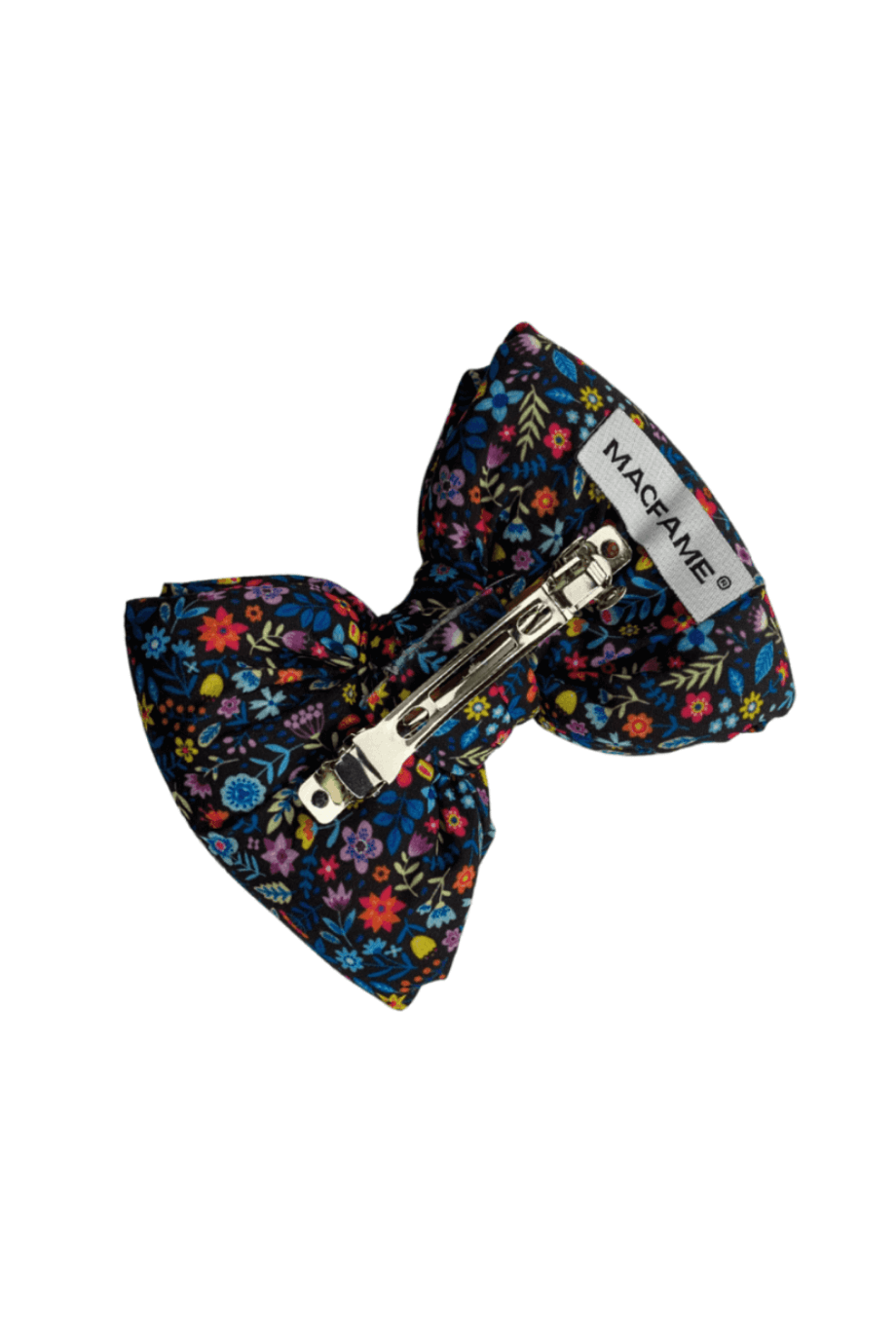 Navy Blue Floral Print Bow Barrette