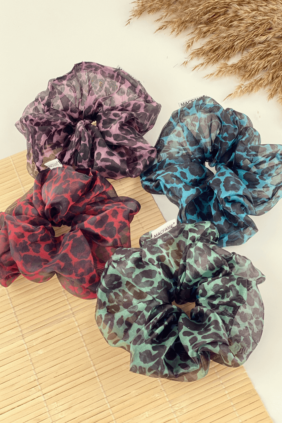 Leopard Print Organza Oversized Scrunchie Pink