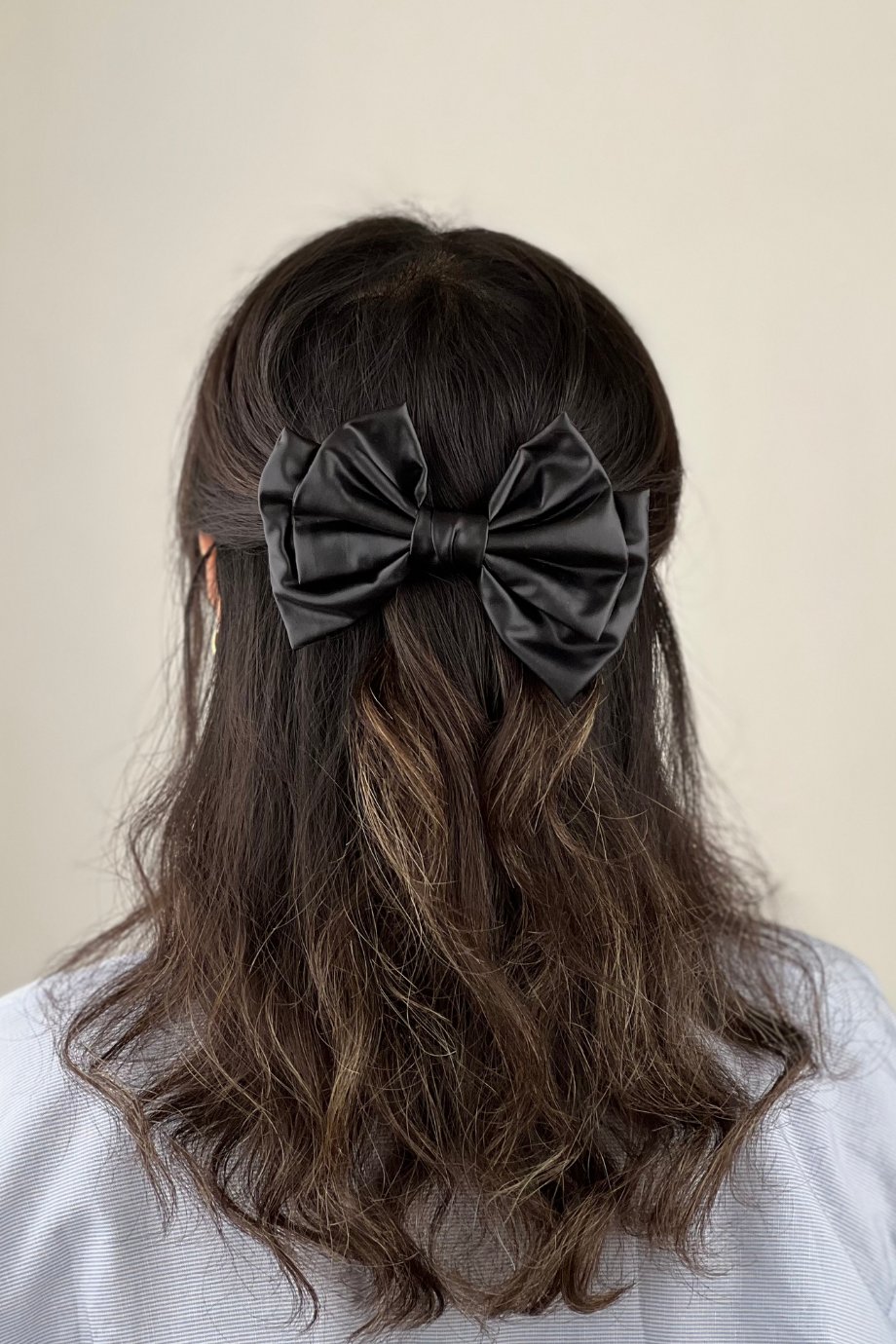 Black Leather Layered Bow Hair Clip