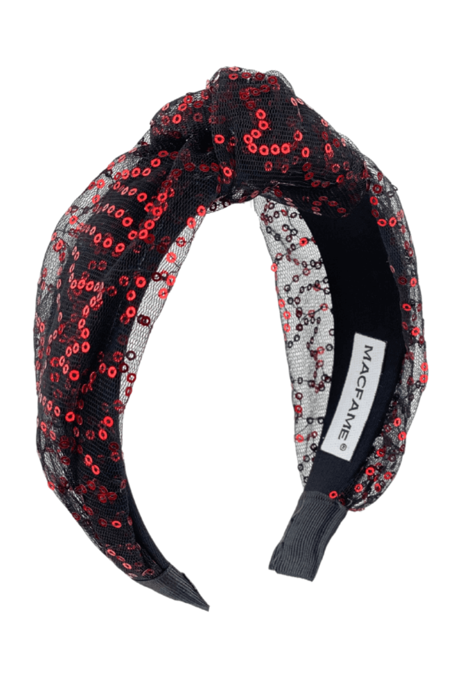 Red Sequin Tulle Headband Black