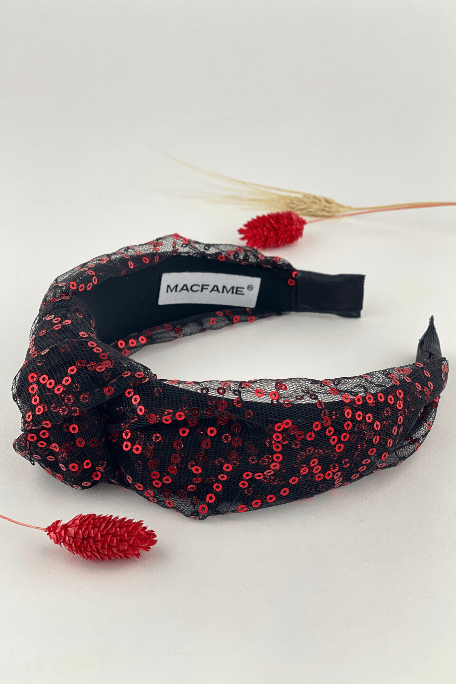 Red Sequin Tulle Headband Black