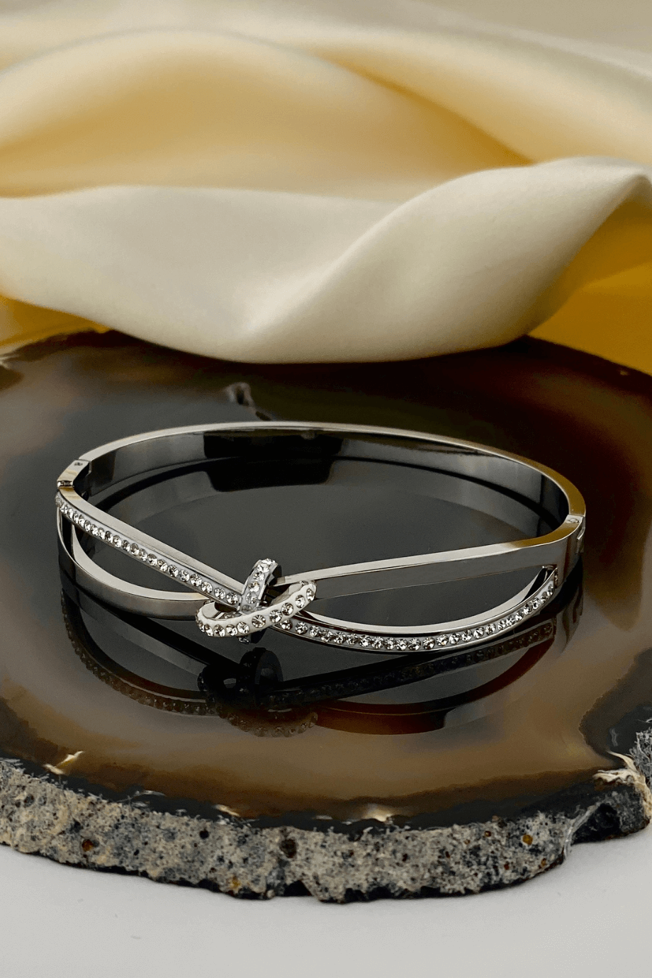 Double Row Hinged Silver Bangle