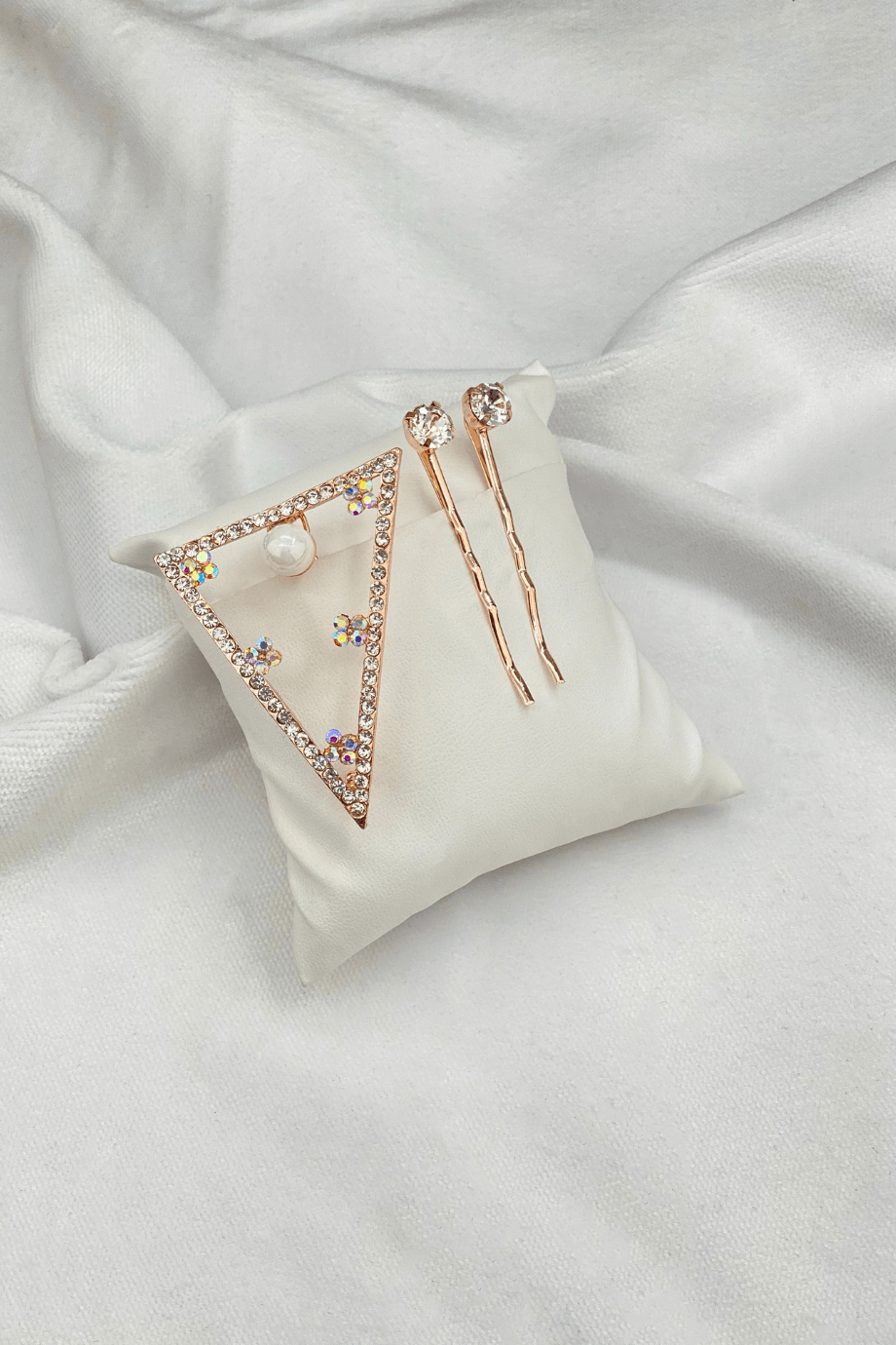Rhinestone-Embellished Hair Pin Rose (set of three)