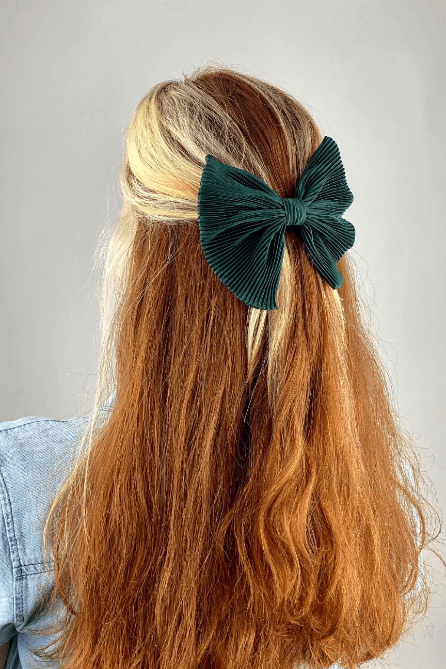Green Pleated Bow Hair Clip
