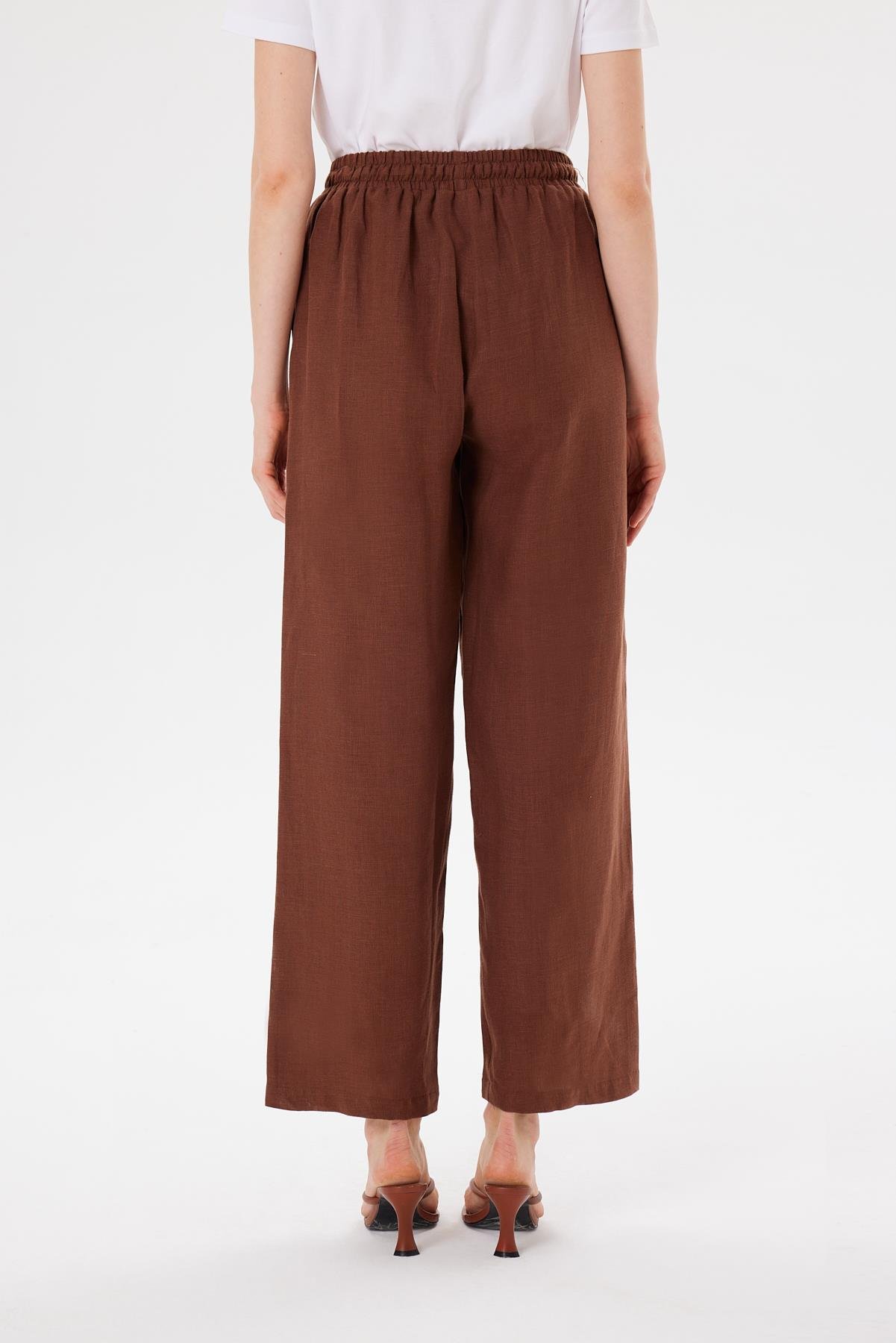 NATURAL %100 KETEN BOL PANTOLON KAHVE
