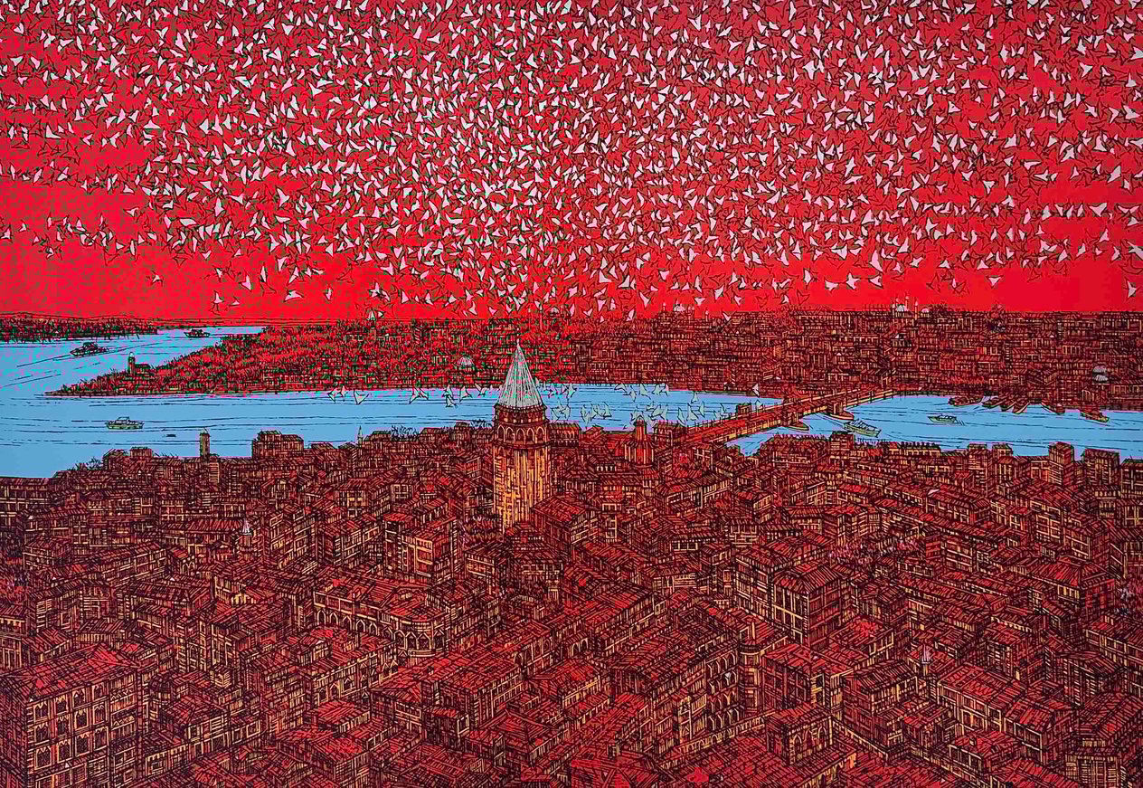 Galata'da Kuş Esintisi (e) 2/25 | DEVRİM ERBİL SERİGRAFİ BASKI